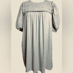 Petal & Pup Dress Sage Green Smocked 
Bodice Short Sleeve Mini Silk Shift Dress